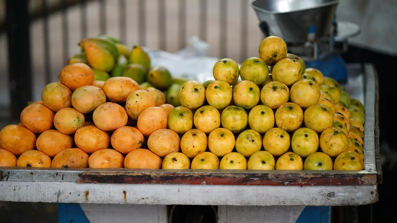 Fresh tropical fruit on a table