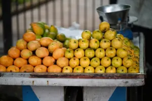 Fresh tropical fruit on a table